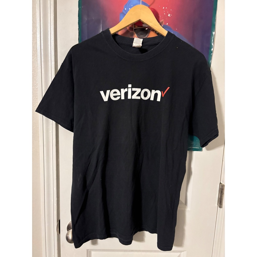 Black Verizon T Shirt Mens Large Logo Slogan We Build It Tee y2k